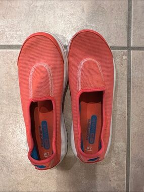 Skechers Coral Slip-On Athletic Sneakers in Bright Coral